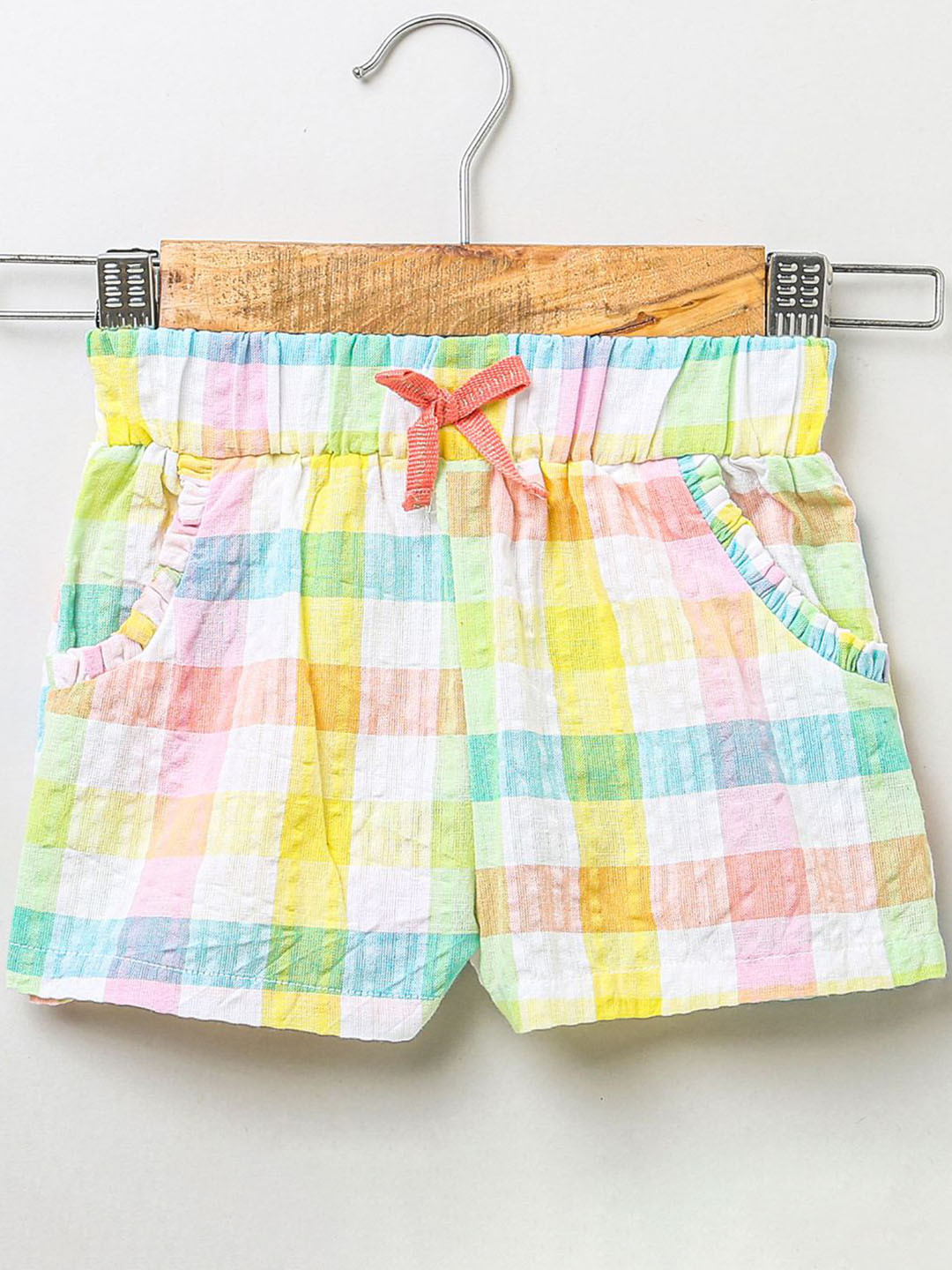 Sweetlime By AS Girls Checked High-Rise Cotton Shorts