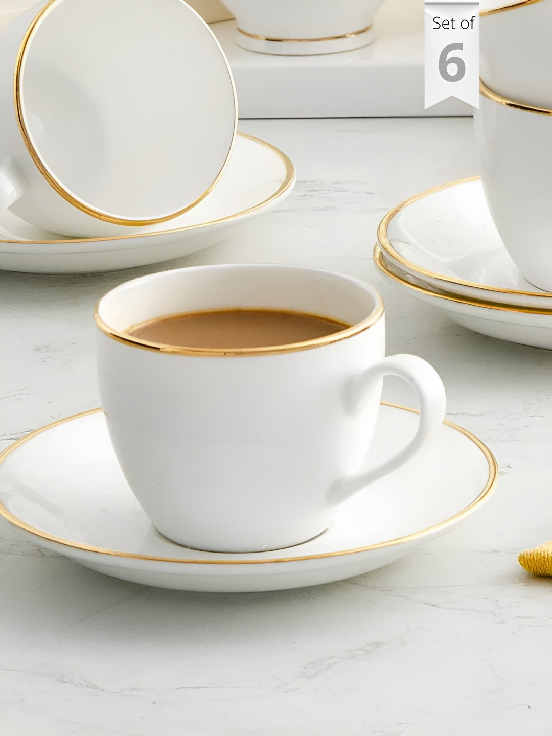 CLAY CRAFT 12-Pcs White Ceramic Cups & Saucer-170 ml Each