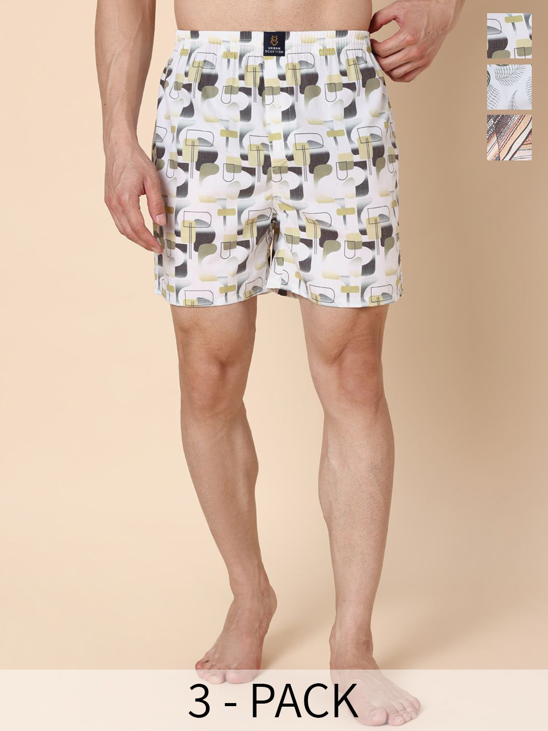 URBAN SCOTTISH Pack Of 3 Printed Ultra-Lightweight Boxers USBXDP08_S