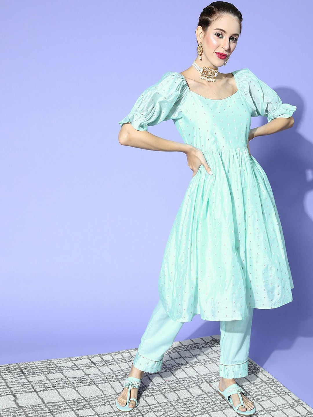 KALINI Women Empire Square Neck Kurta with Trousers