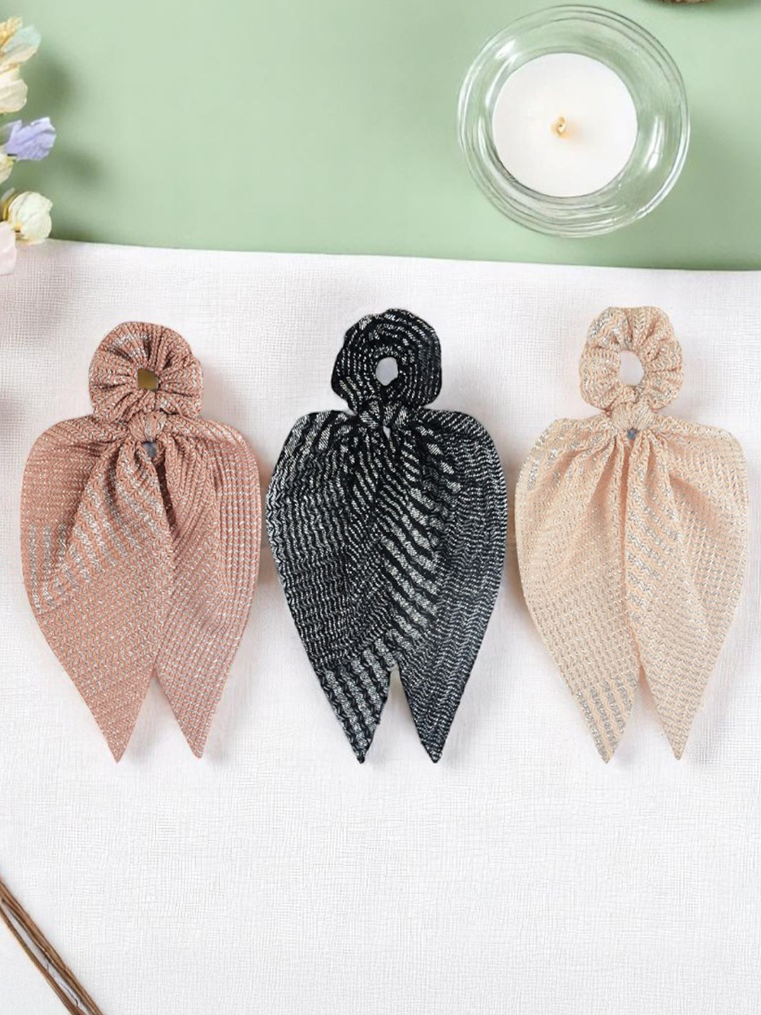 Radhu & Kabby Women Set Of 3 Scarf Scrunchie Ponytail Holders