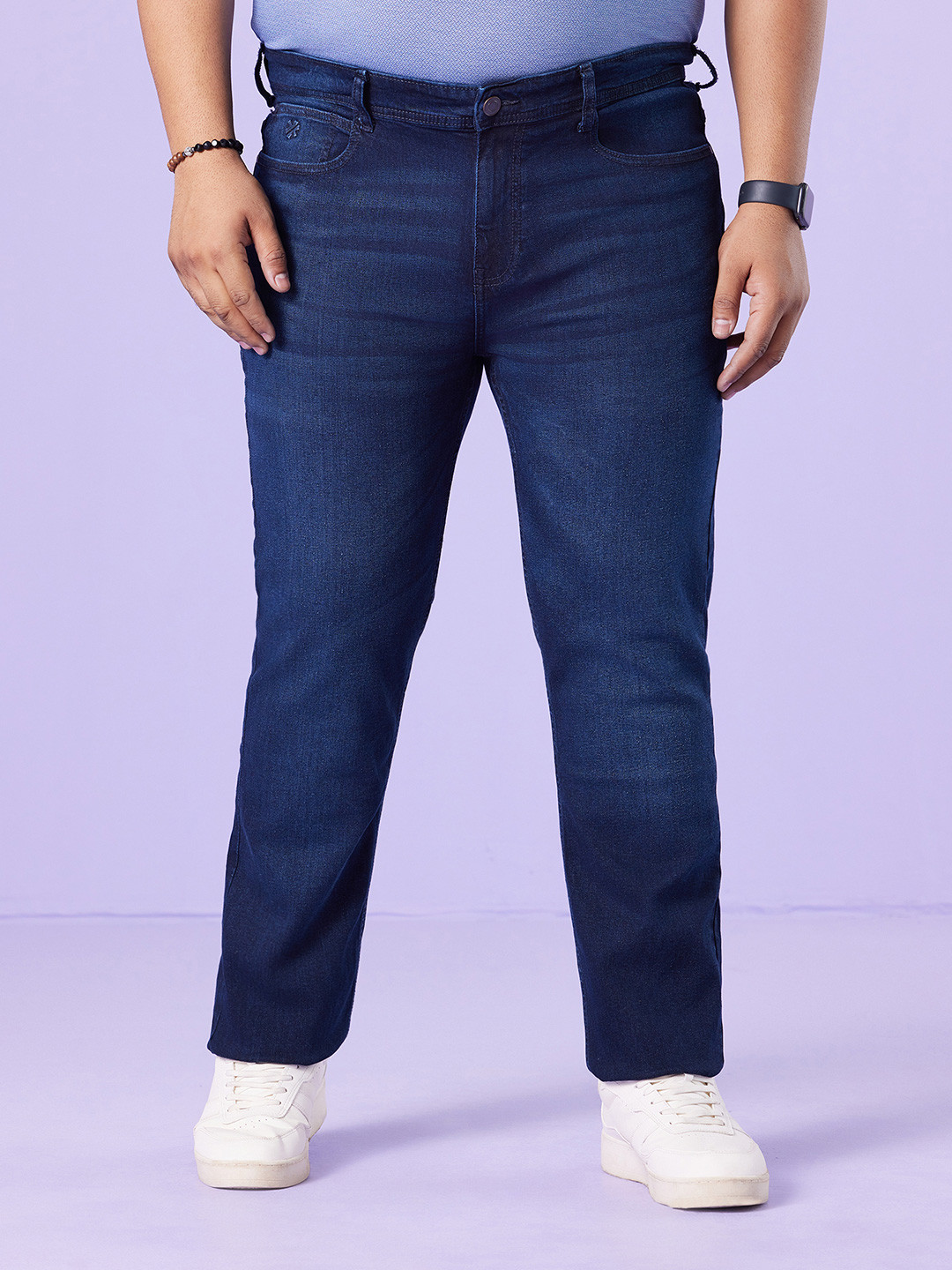 Big Hello - The Plus Life Men Slim Fit Low Distress Light Fade Jeans