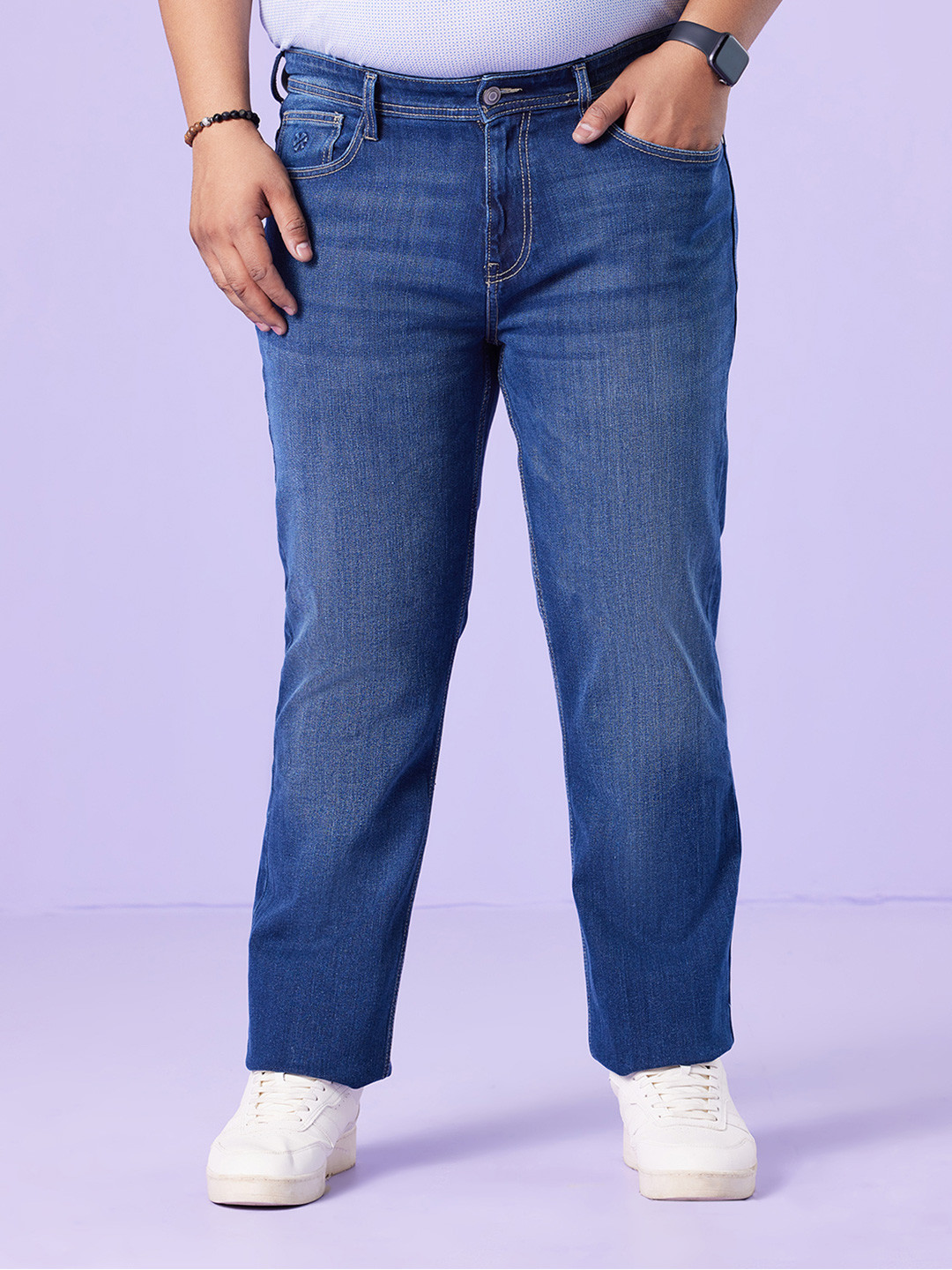 Big Hello - The Plus Life Men Straight Fit Low Distress Light Fade Jeans