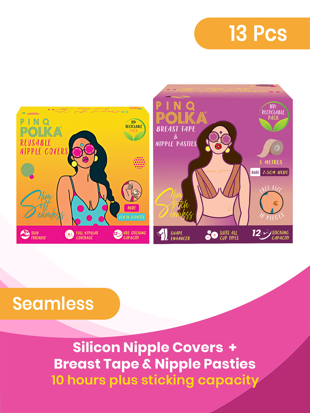 PINQ POLKA 1 Pcs Nude Breast Lift Tape Invisible Stick On Bra & 2 Pcs Nipple Covers Body Tape Bra