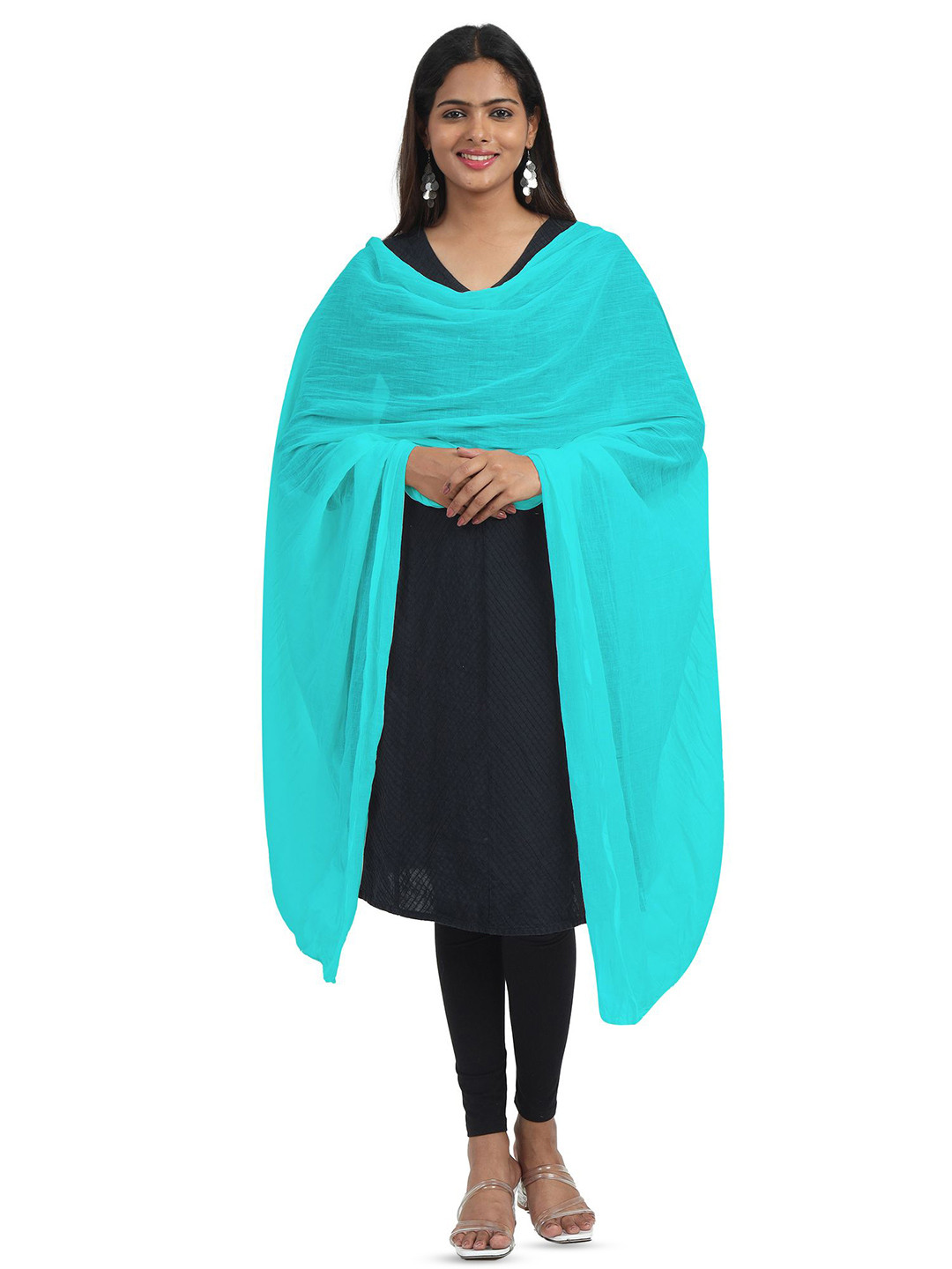 MIRAAN Cotton Dupatta with PomPom Border