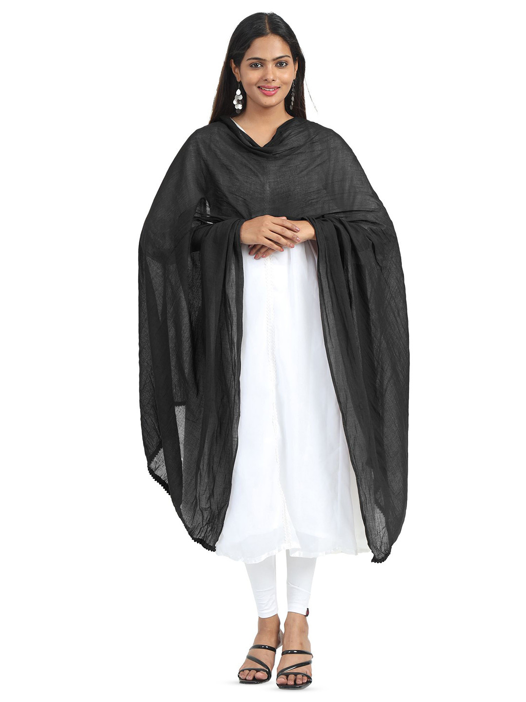 MIRAAN Cotton Dupatta with PomPom Border