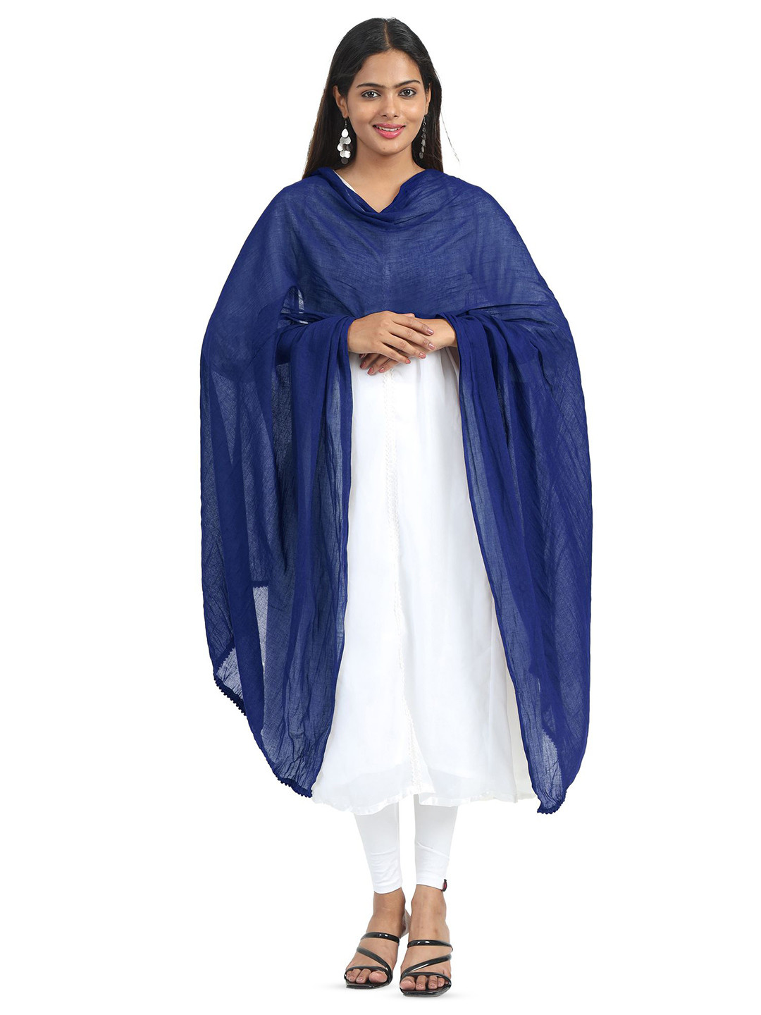 MIRAAN Cotton Dupatta with PomPom Border