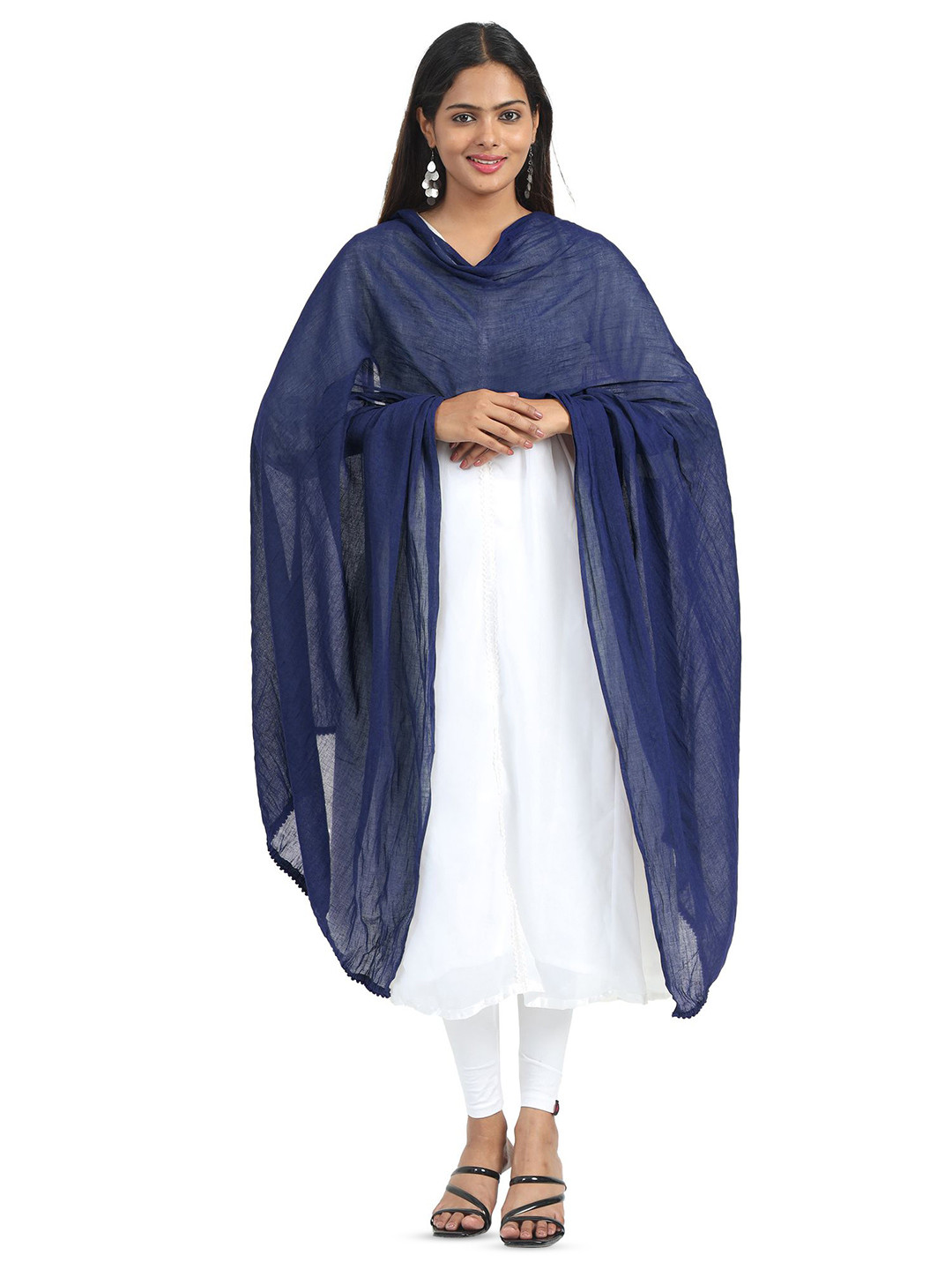 MIRAAN Cotton Dupatta with PomPom Border