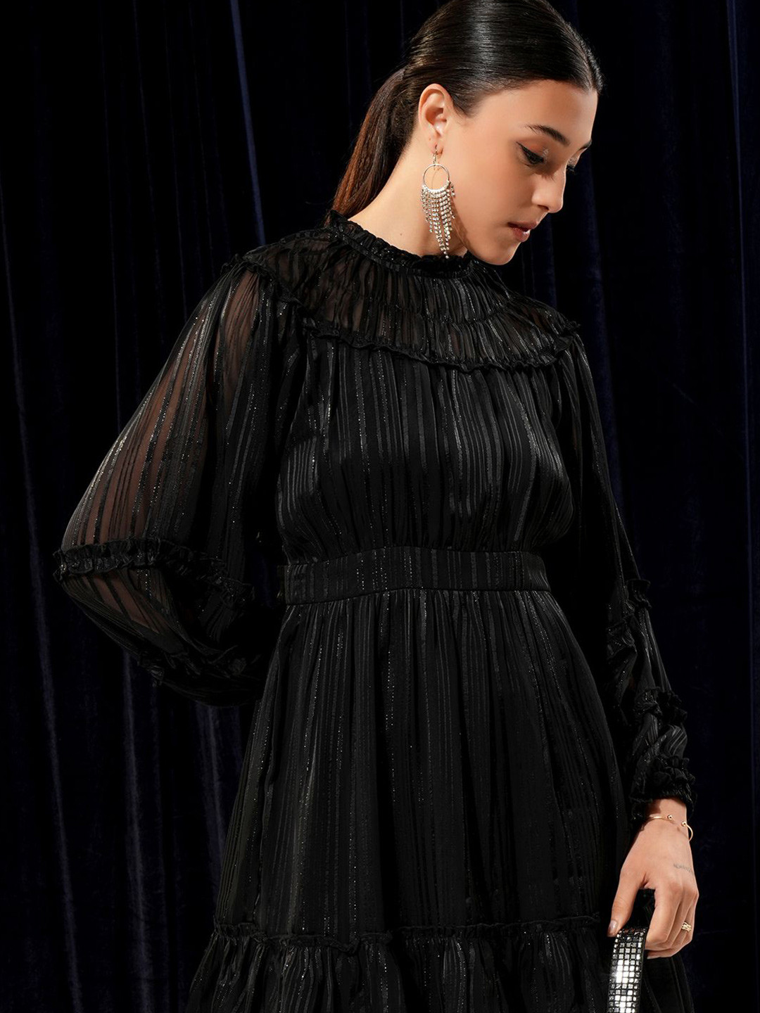 Tokyo Talkies Ruffled Detail Fit & Flare Long Sleeve Mini Dress