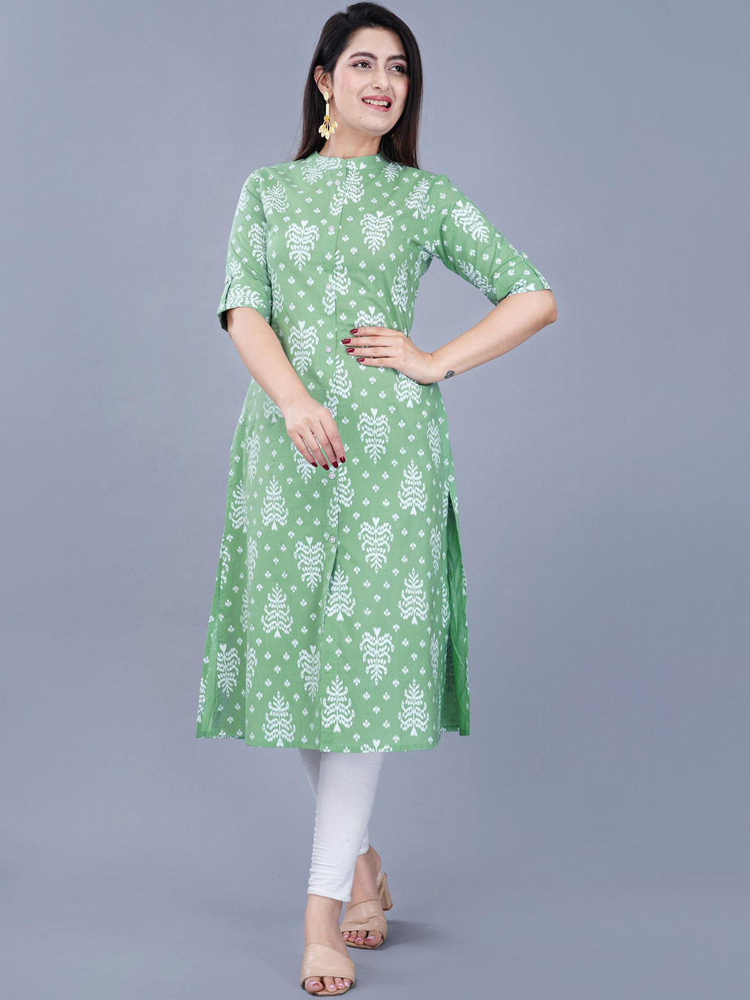 Mintmarie Women A-Line Abstract Printed Thread Work Asymmetric Kurta