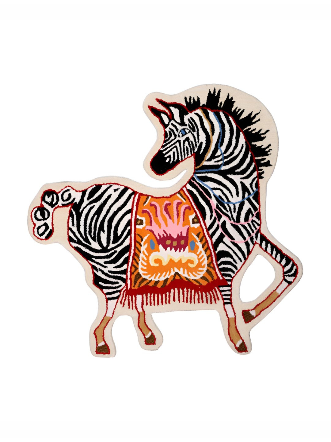 Exotic India Cotton Wool Handmade Saddled Dancing Zebra Shaped Tufted Yogic Asana Mat