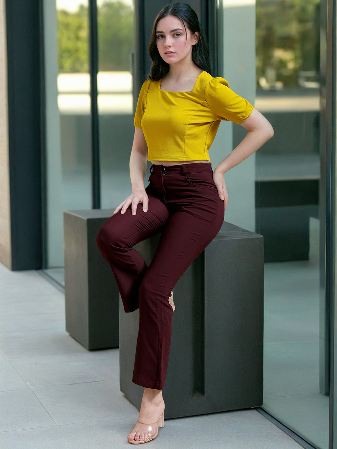Freehand by The Indian Garage Co Square Neck Solid Boxy Top