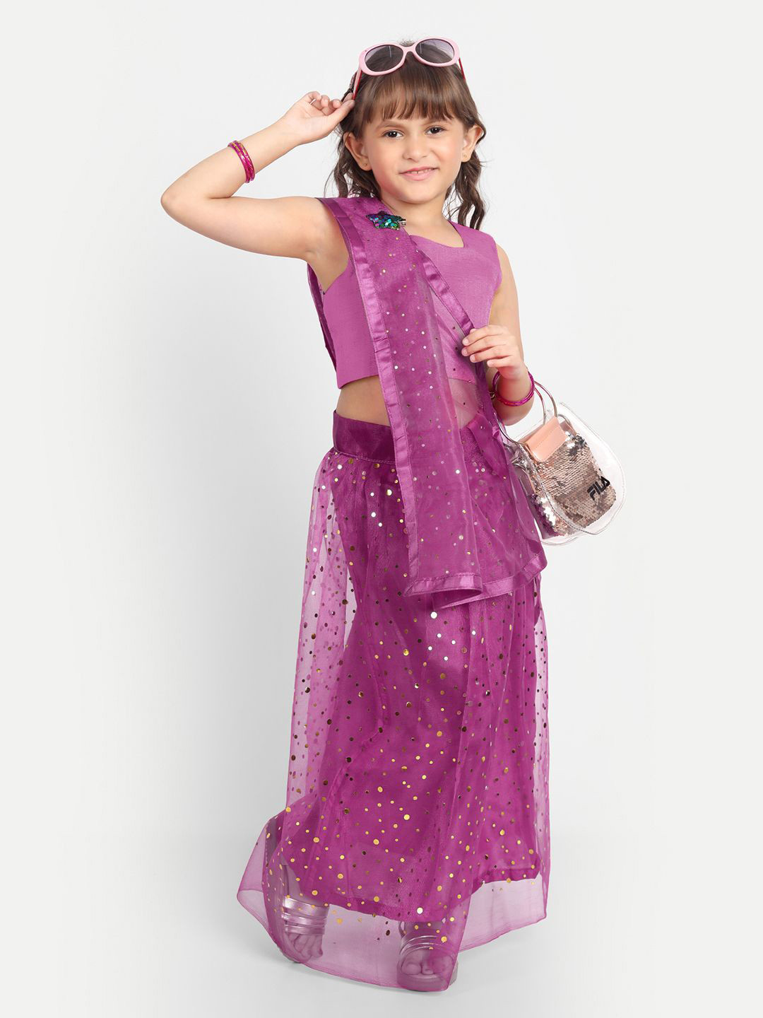 LOOKS AND LIKES Girls Embellished Semi-Stitched Net Lehenga & Blouse With Dupatta