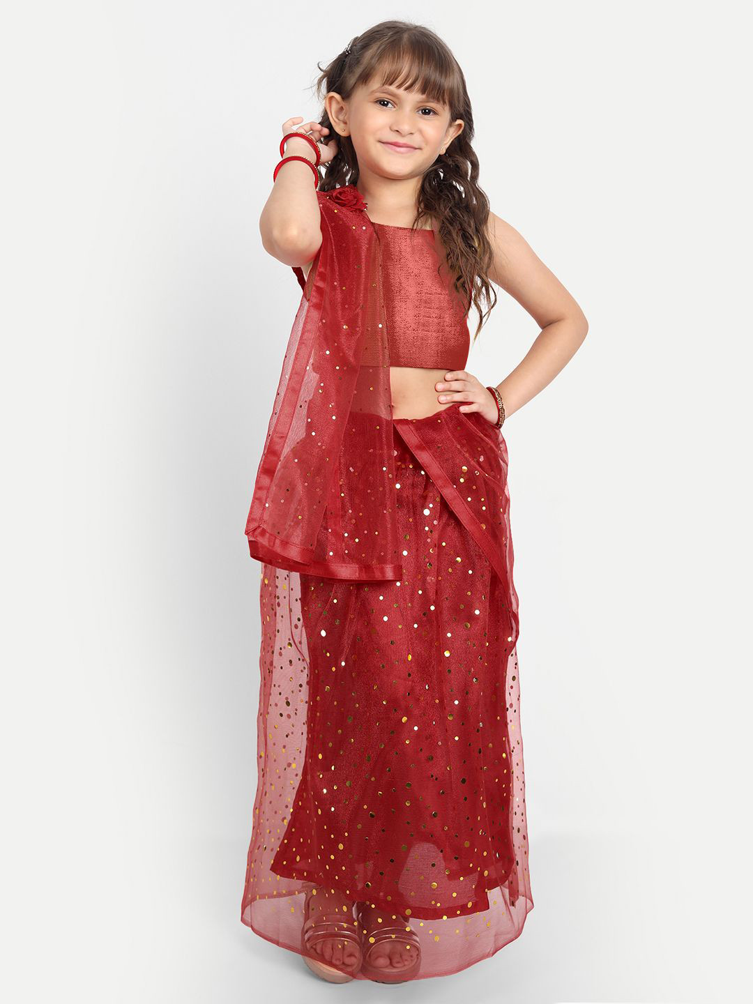 LOOKS AND LIKES Girls Semi-Stitched Lehenga & Blouse With Dupatta