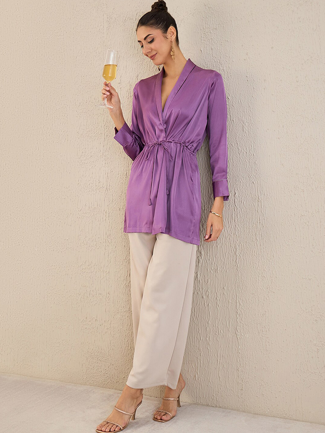 First Resort by Ramola Bachchan V-neck Tie Ups Solid Tunic