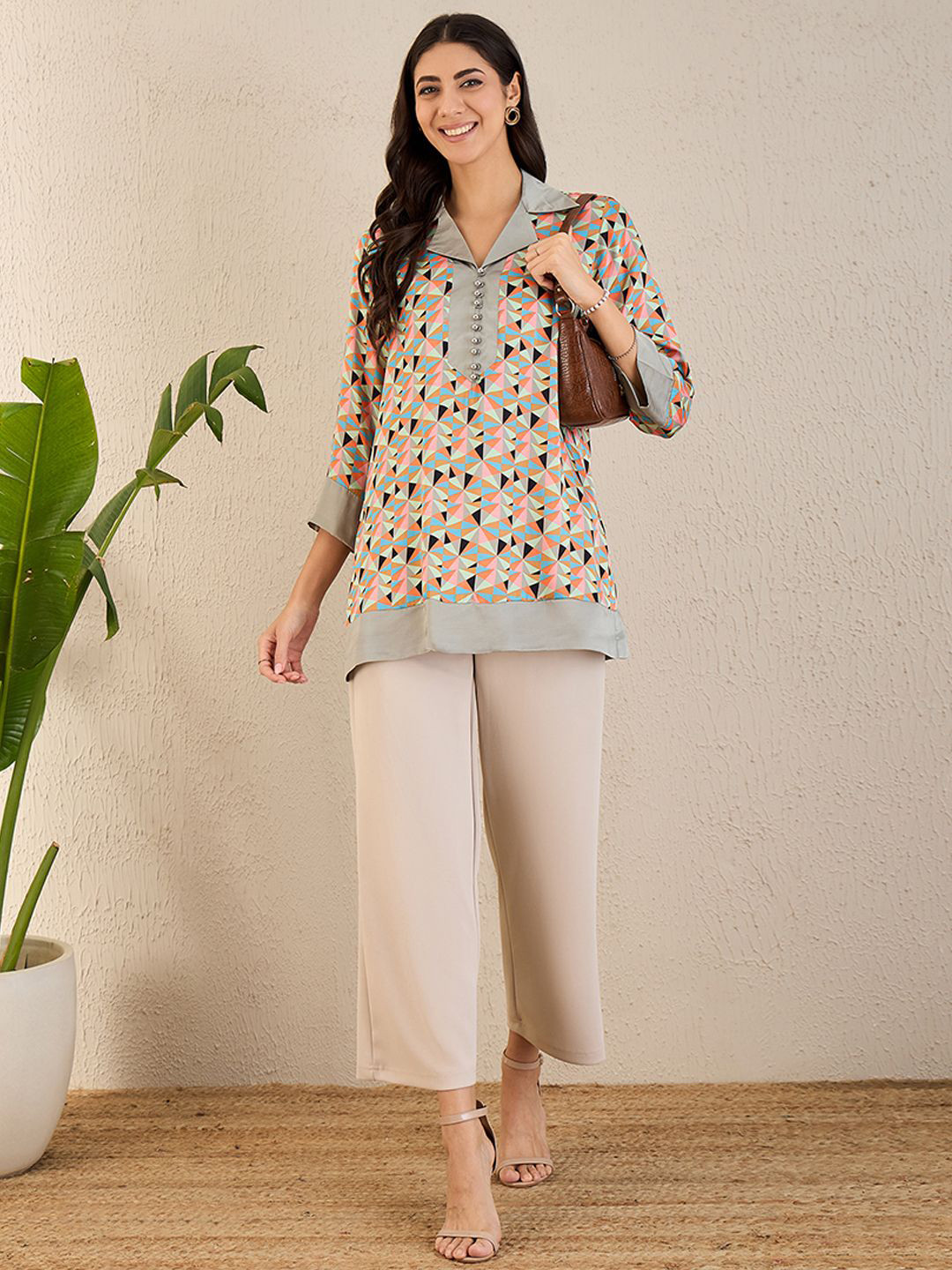 First Resort by Ramola Bachchan Modal Shirt Collar Geometric Printed Tunic