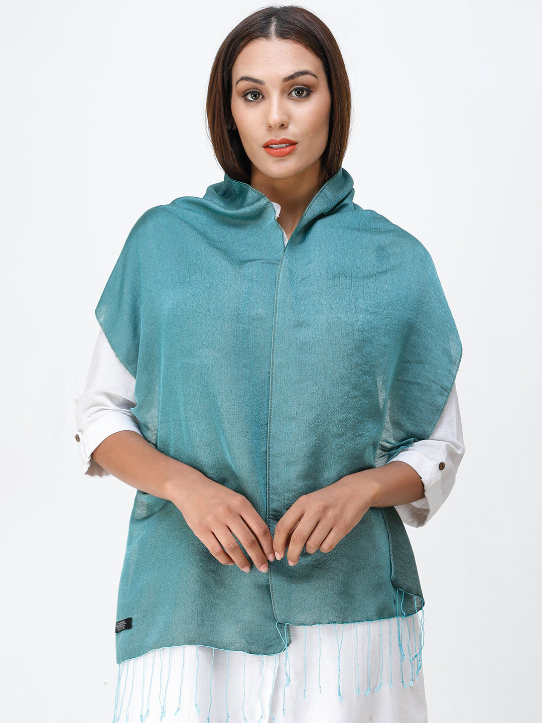 Exotic India Deep Sea Plain Reversible Water-Pashmina Pure Wool-Silk Scarf