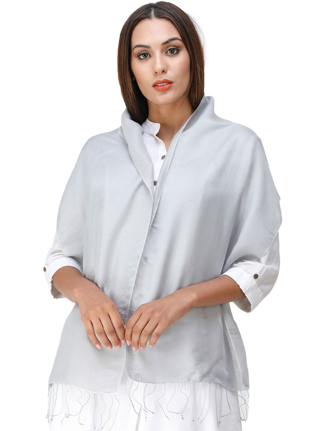 Exotic India Lunar Rock Plain Reversible Water-Pashmina Pure Wool-Silk Scarf