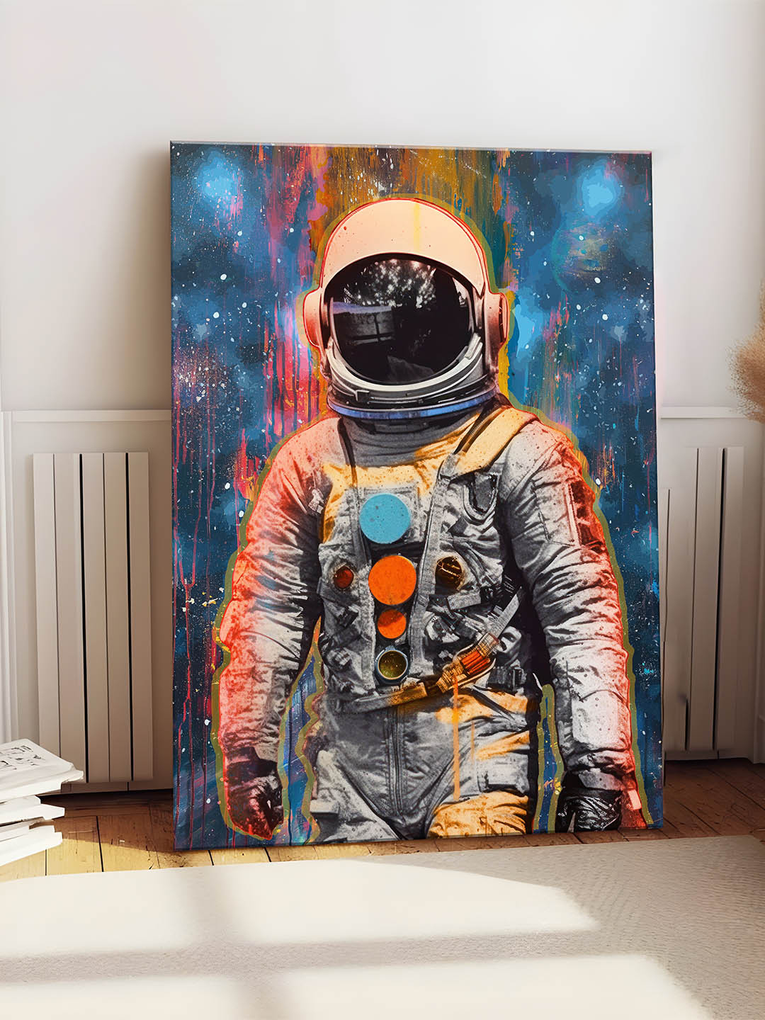 Art Street White & Blue Canvas Astronaut Starry Night Graffiti Wall Art