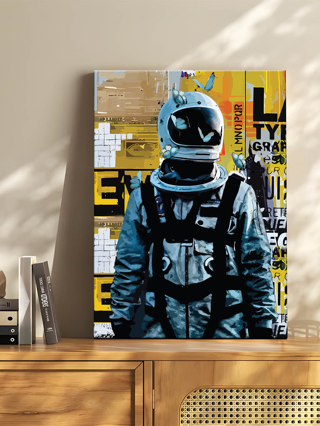 Art Street White & Yellow Canvas Space Astronaut Graffiti Butterfly Wall Art