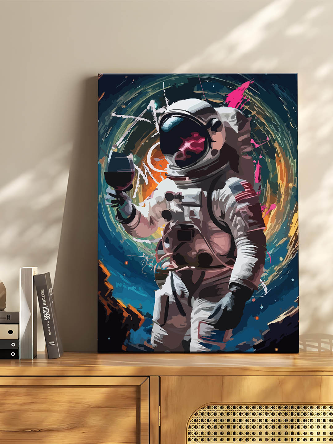 Art Street Black & White Canvas Astronaut Wine Glass Graffiti Wall Art