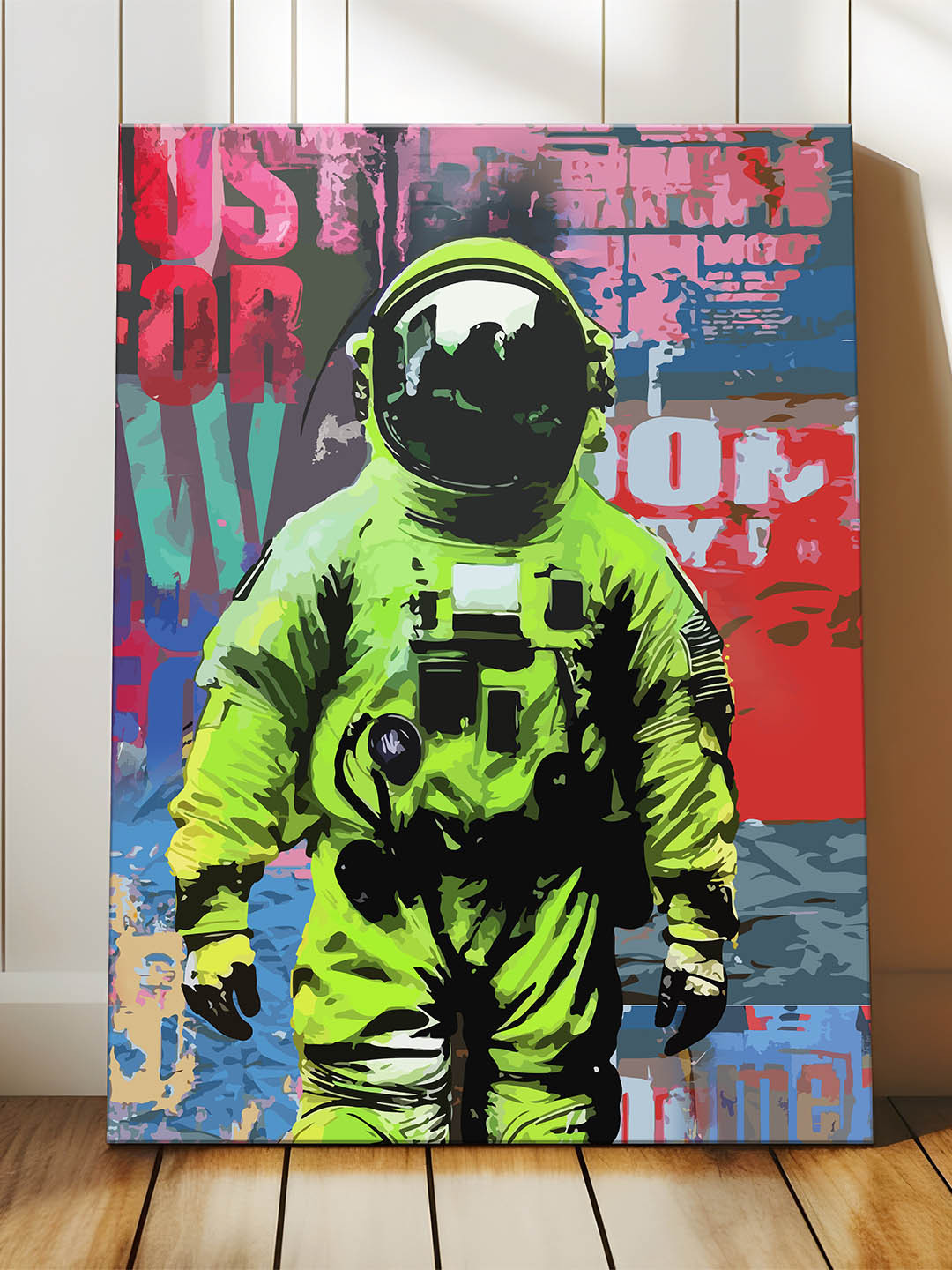 Art Street Green & Red Canvas Astronaut Figurative Grafitti Pop Wall Art