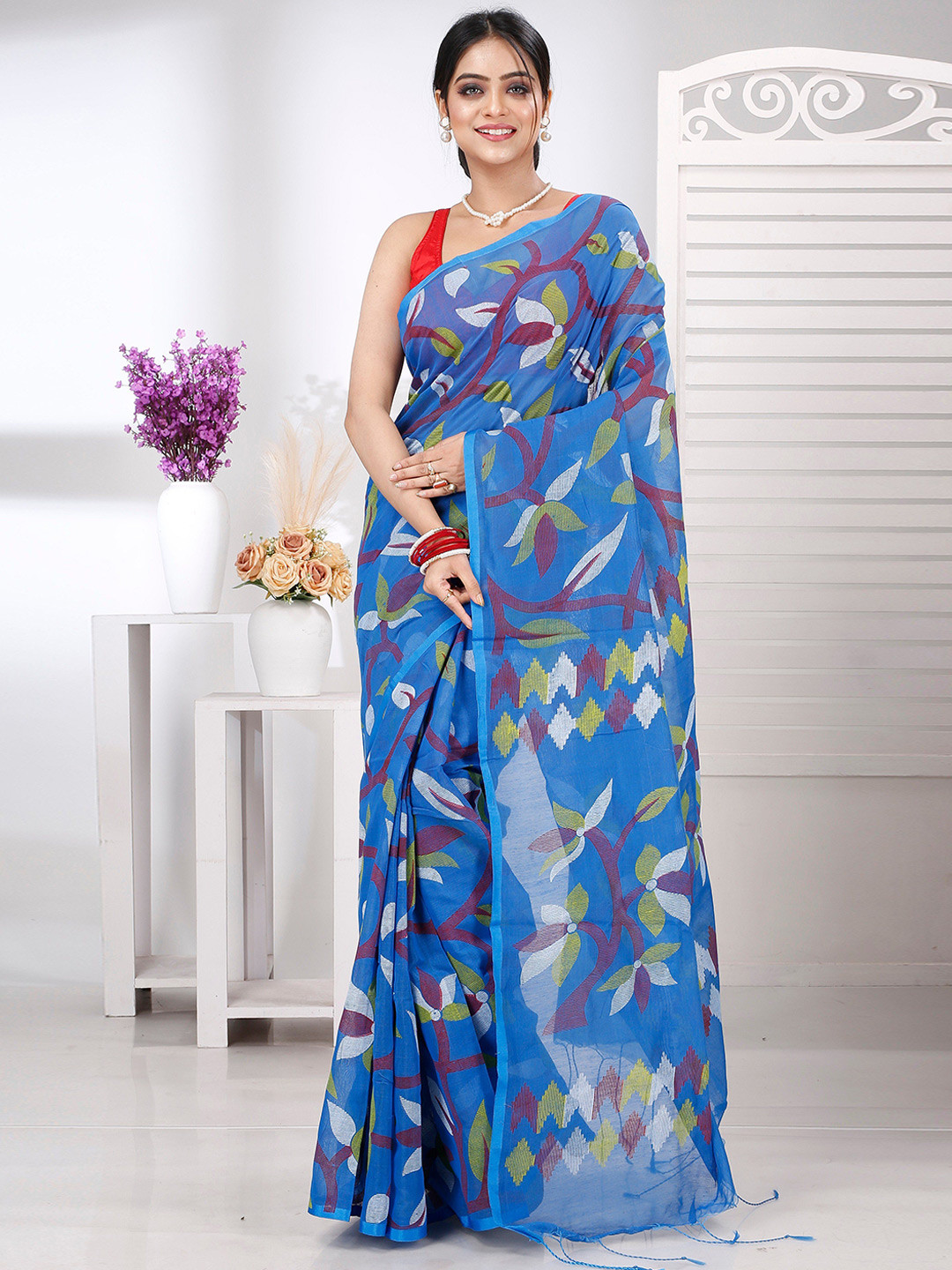 DipDiya Ethnic Motifs Pure Cotton Taant Saree
