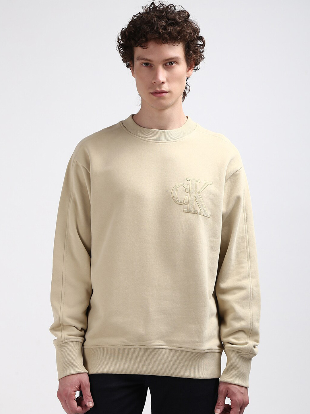 Calvin Klein Cotton Solid Long Sleeves  Jeans Men Sweatshirt
