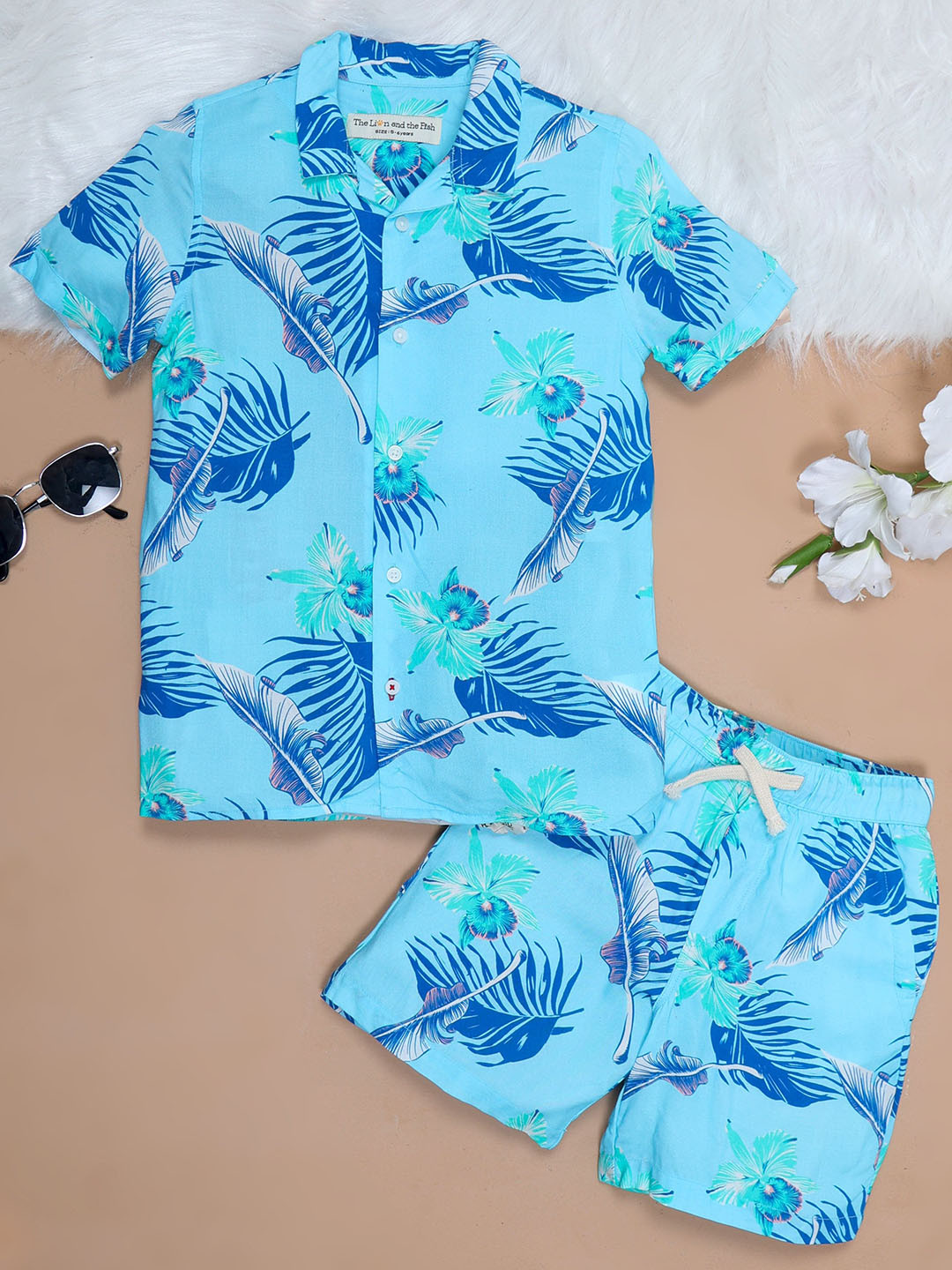 The Lion and The Fish Boys Tropical Flower Printed Shirt & Short Co-Ord Set