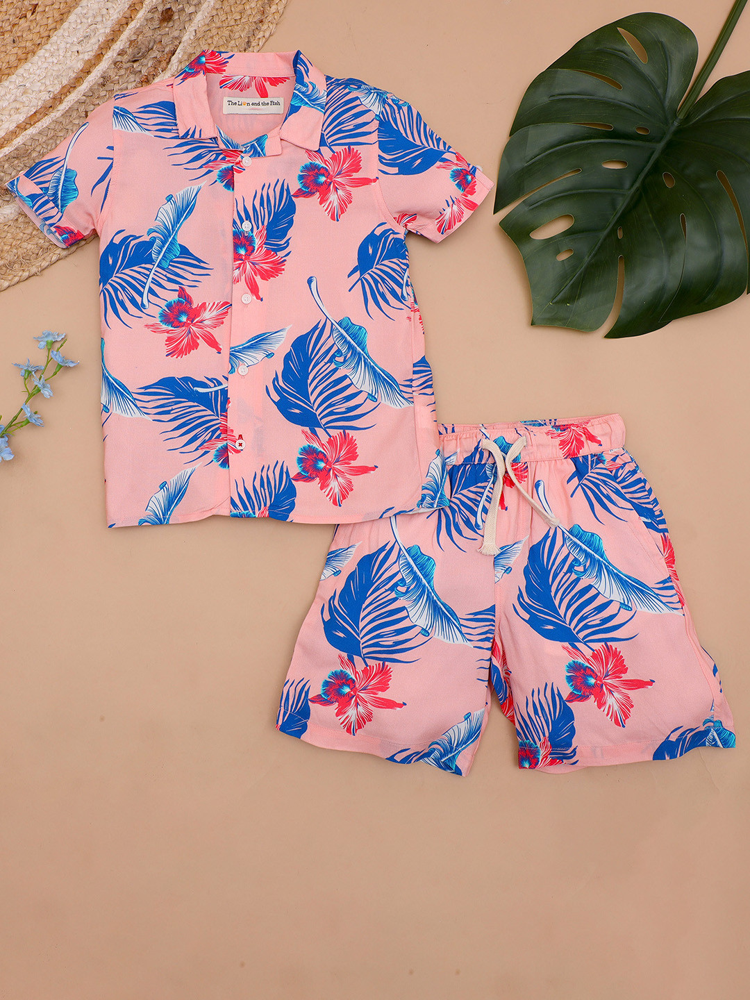 The Lion and The Fish Boys Tropical Flower Printed Shirt & Short Co-Ord Set
