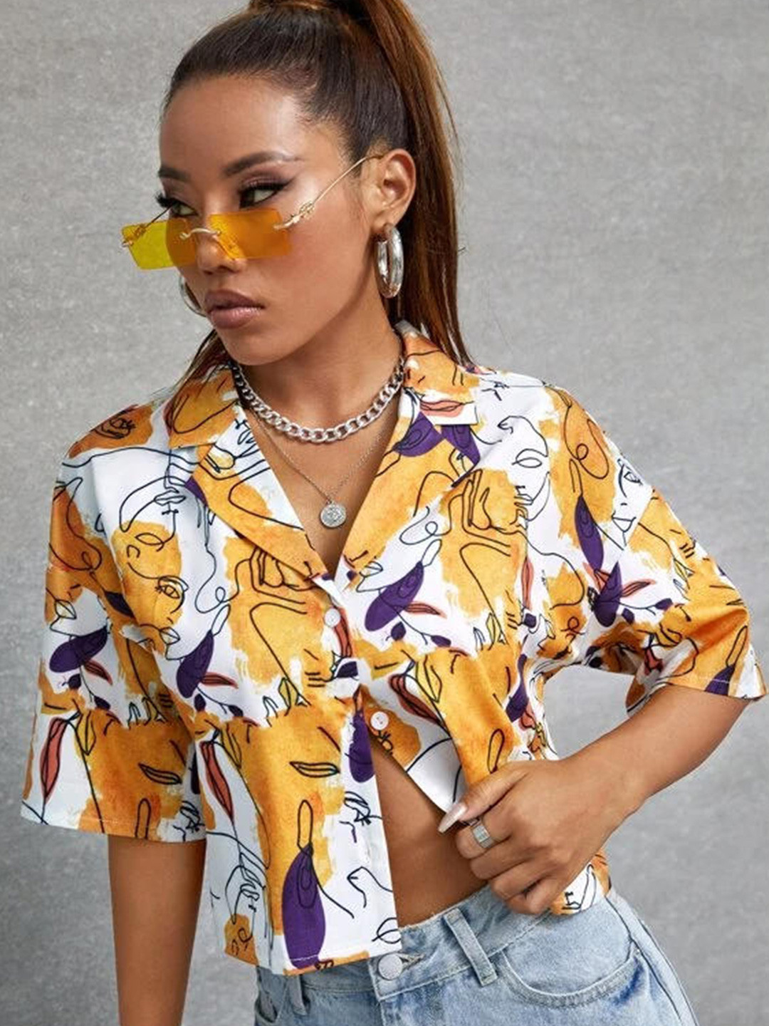 TANDUL Women Smart Abstrac tPrinted Cropped Casual Shirt