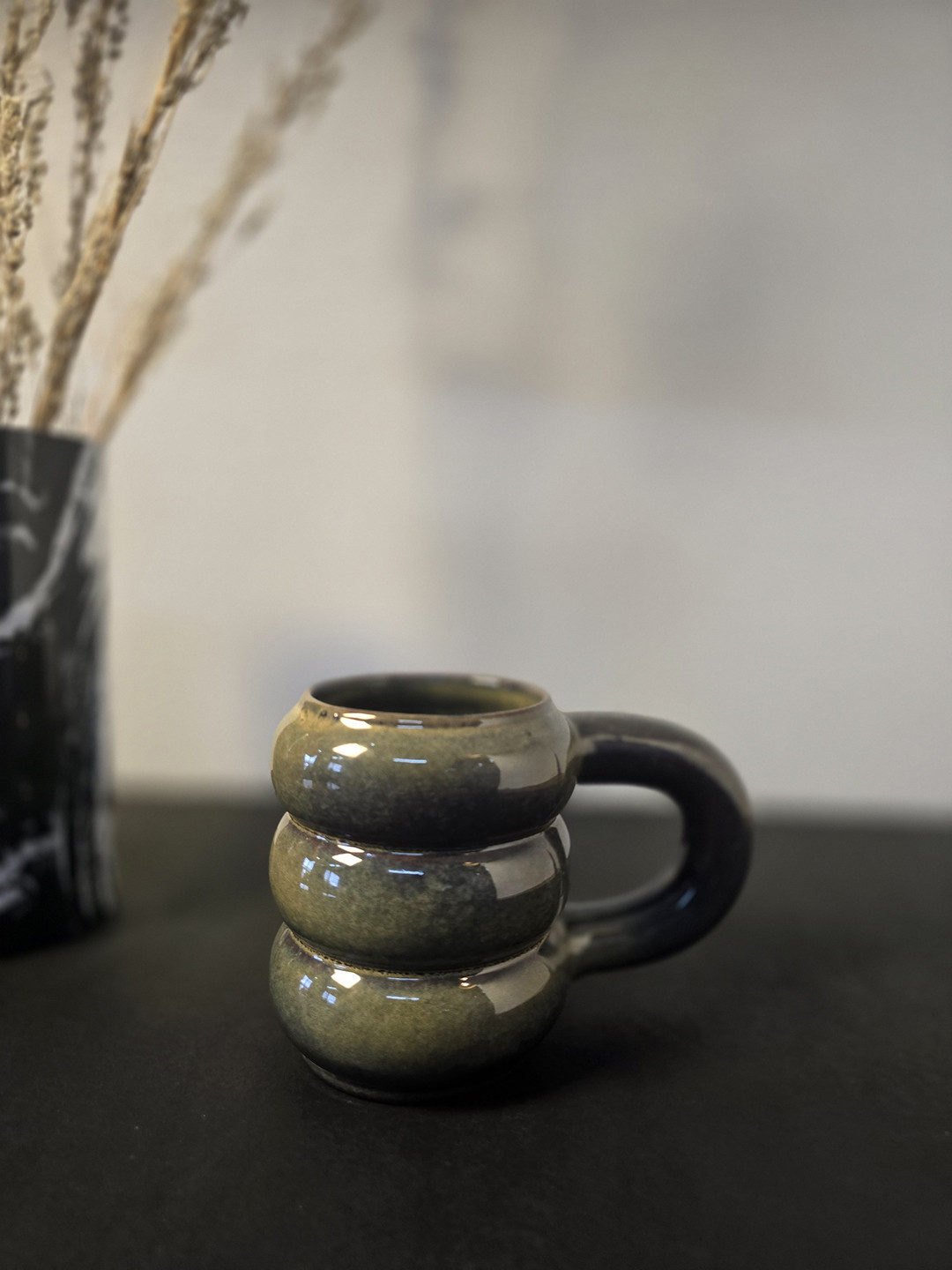 Folkstorys Ribbed Black Ceramic Microwave Safe Mug-300ml