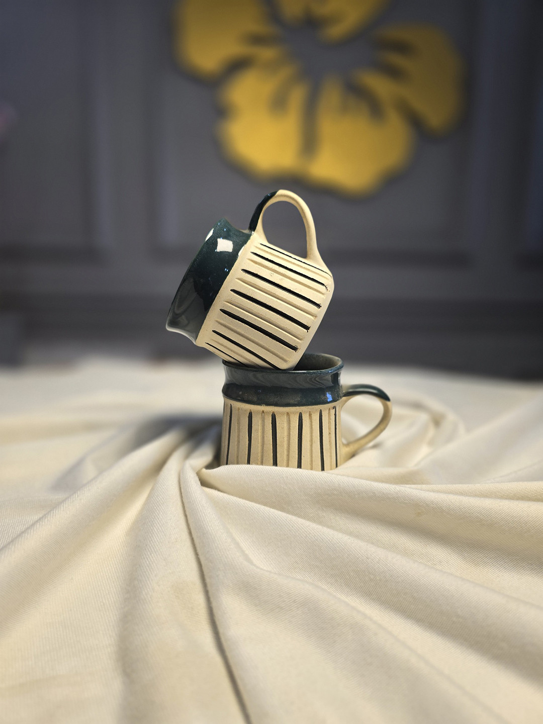 Folkstorys Youre the Best Mom in the World Green Striped Ceramic Microwave Safe 2 Piece Mugs-200ml