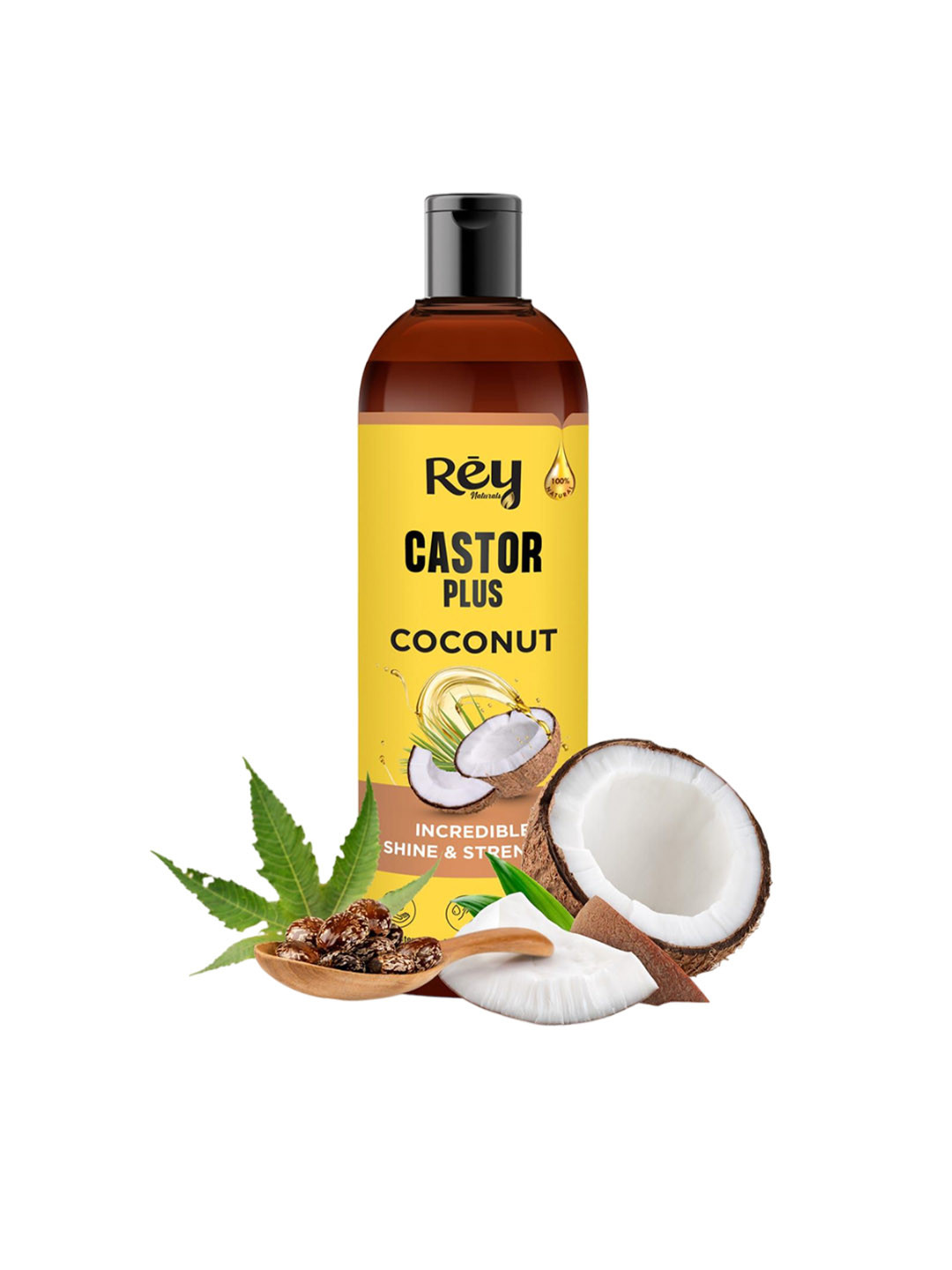 Rey Naturals Castor Plus Coconut Oil For Hair Growth & Fall Control - 200ml