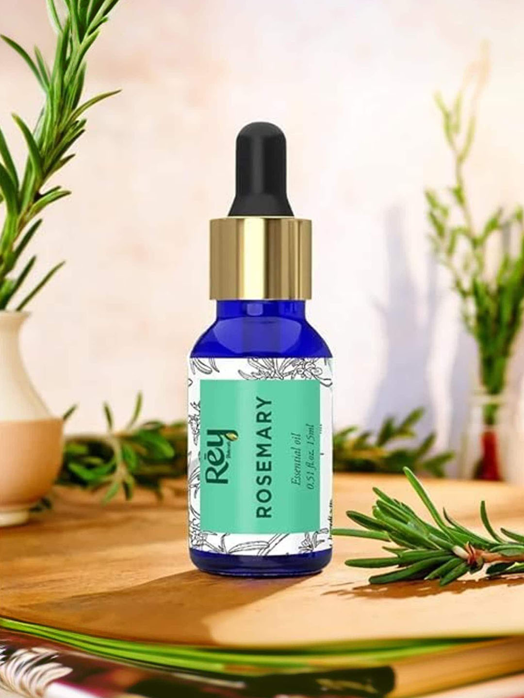Rey Naturals Set Of 2 Rosemary Essential Oil & Cold Pressed Castor Oil - 15 ml - 200 ml