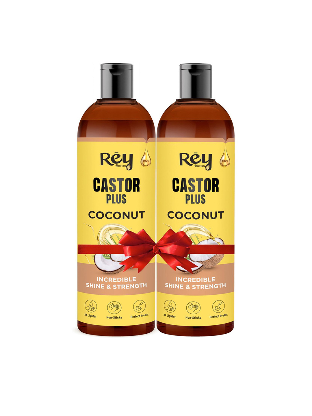 Rey Naturals Set Of 2 Castor Plus Coconut Oil - 400 ml Each