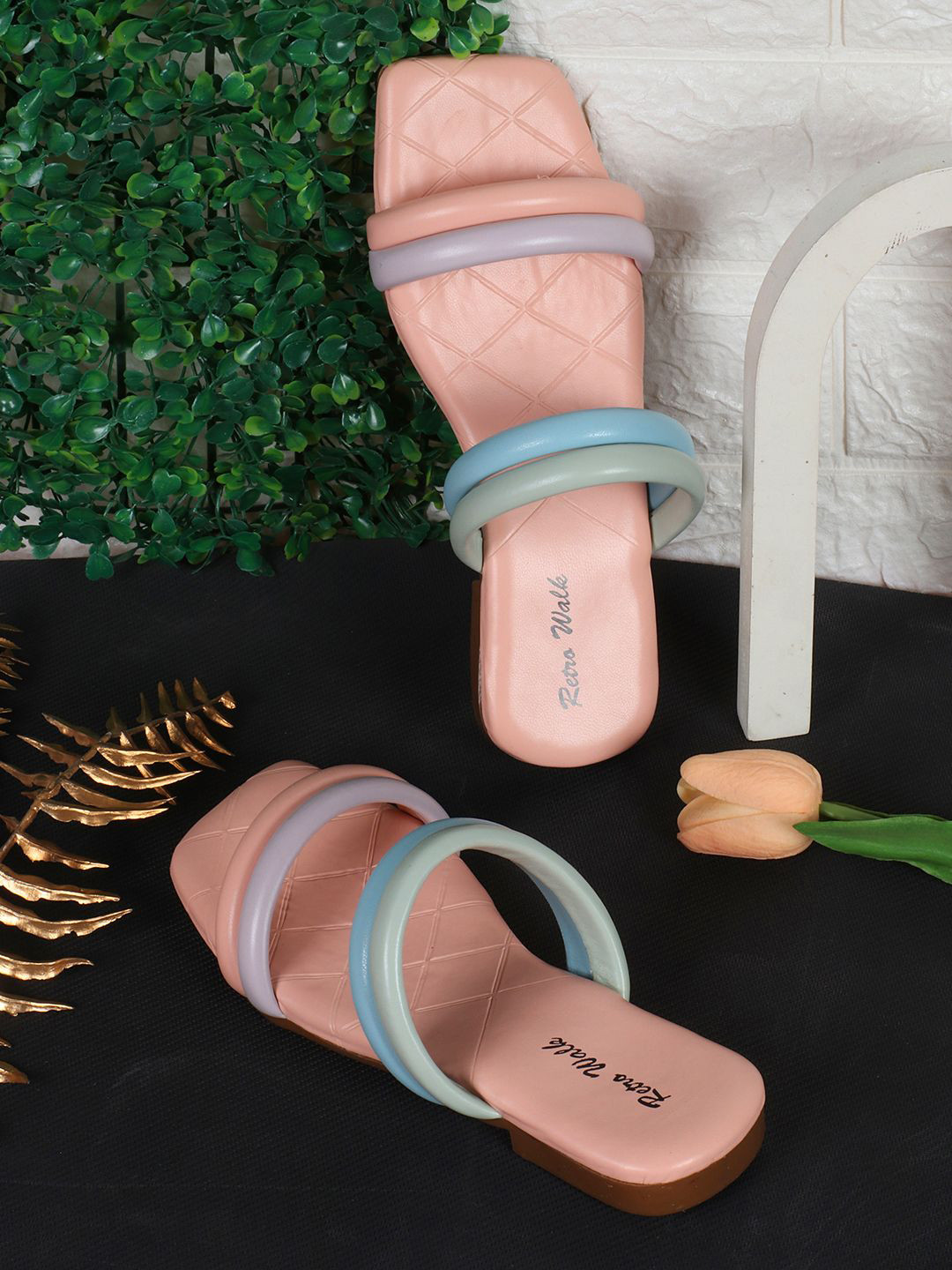 Retro Walk Women Colourblocked Open Toe Flats