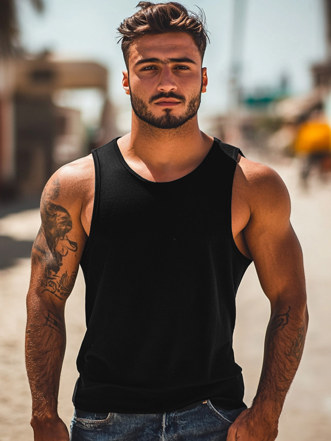 VEIRDO Men Solid Pure Cotton Sleeveless T-shirt
