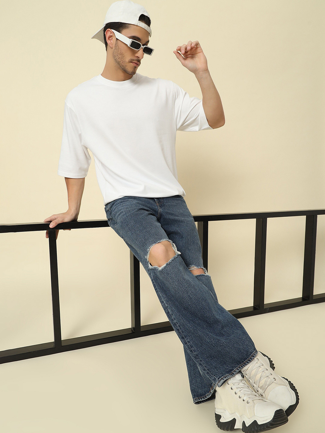 PockMAN Men Bio Finish Drop Shoulder Sleeves Cotton Oversized T-shirt