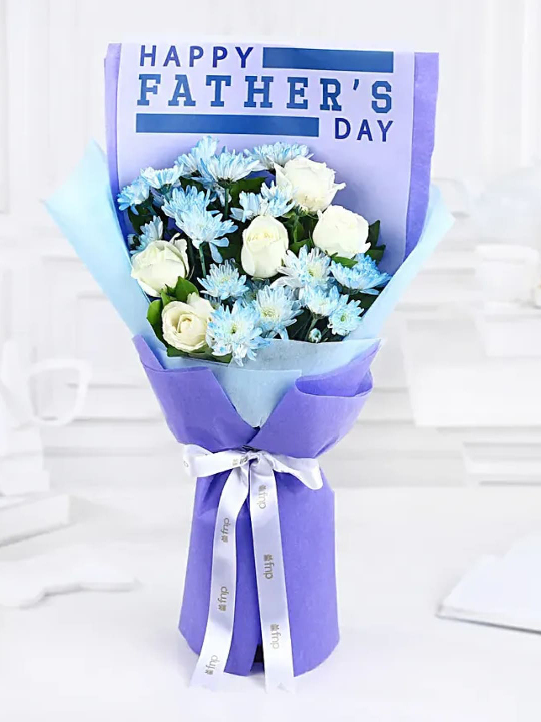 fnp Floral Symphony 7-Pcs Blue & White Mixed Fresh Flowers Fathers Day Bouquet