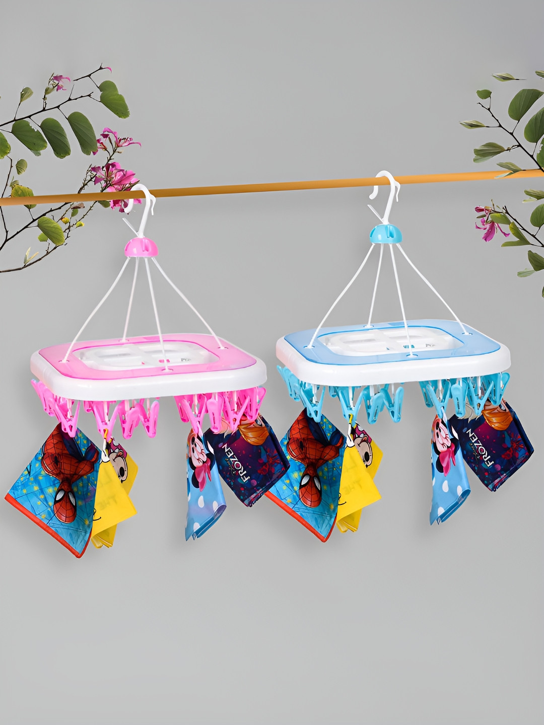 Kuber Industries Set of 2 Blue & Pink Cloths Plastic Drying Hanger -36 Pcs