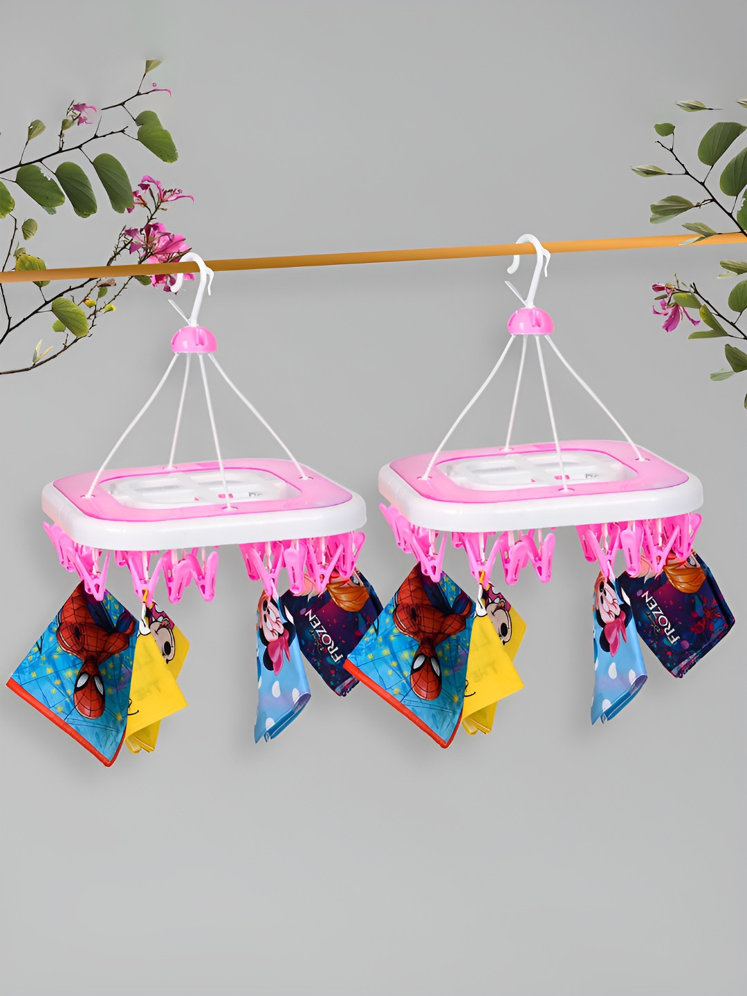 Kuber Industries Set Of 2 With 36 clips at end Pink Plastic Hanger