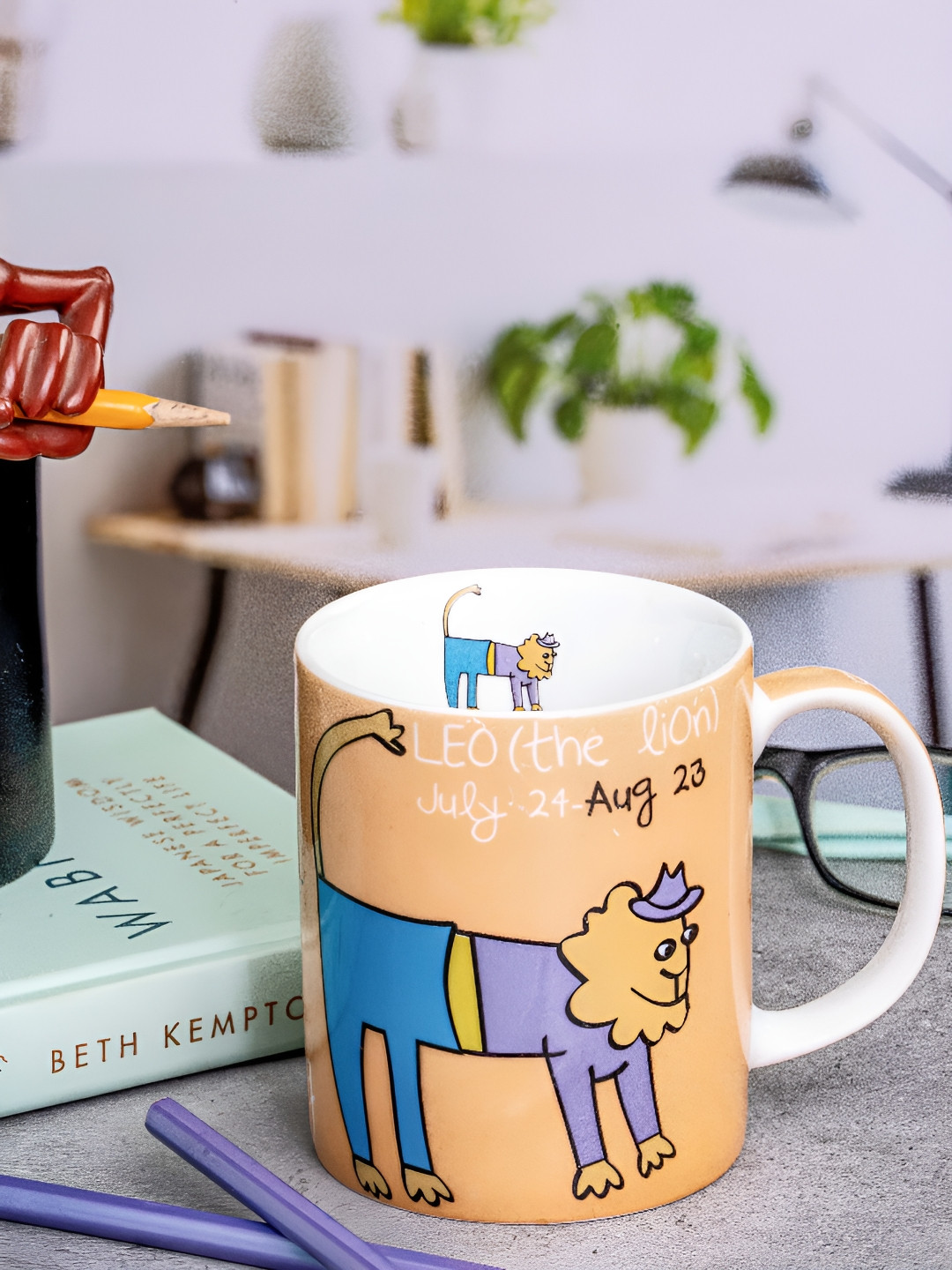 GOODHOMES Collapsible White Conversational Porcelain Microwave Safe Mug-350ml