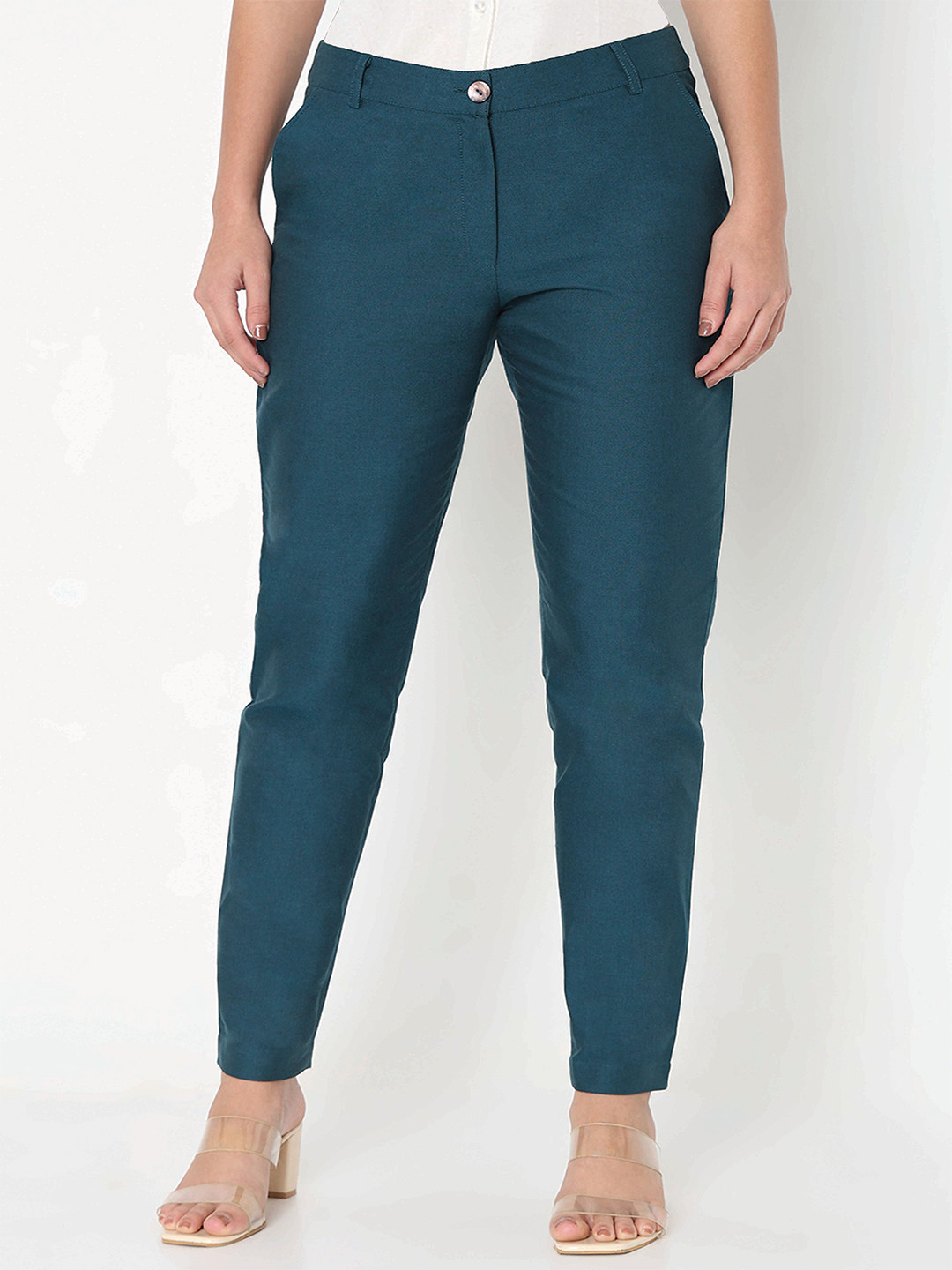 NOT SO PINK Women Solid Comfort Cigarette Trousers