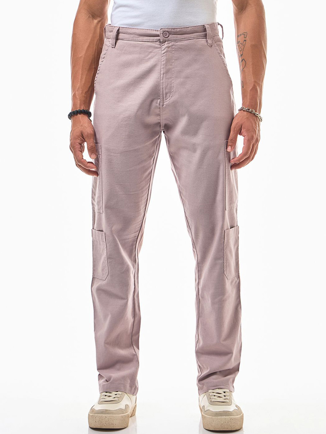 Bewakoof Men's Mauve Cargo Linen Pants