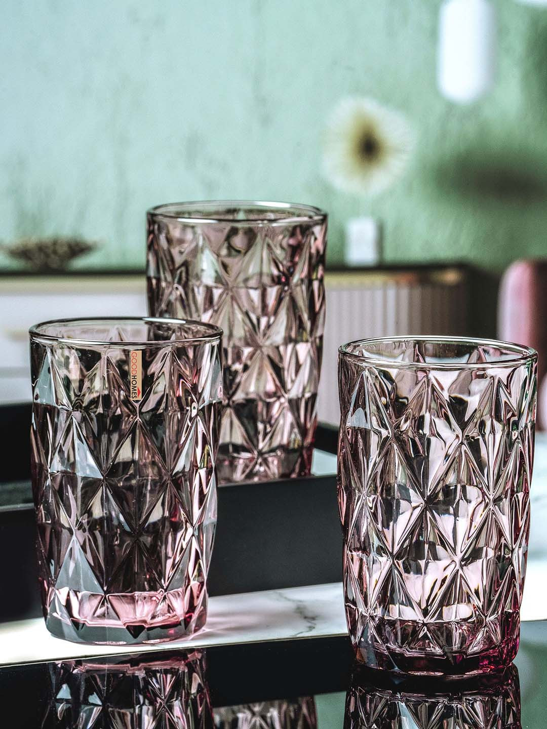 GOODHOMES 6-Pcs Purple Emboss Glass Water Glasses-400ml Each