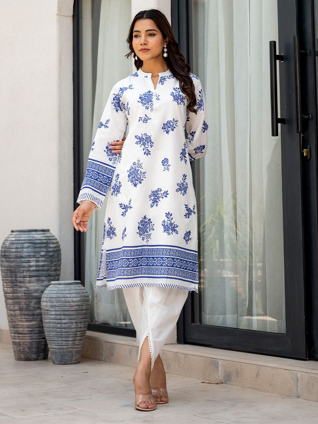 ARAVALII Women Floral Printed Regular Pure Cotton Kurta with Dhoti Pants