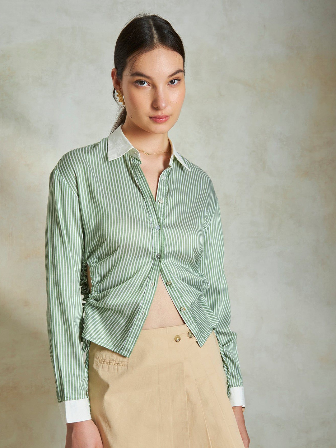 Virgio Pure Cotton Ruched Stripe Shirt