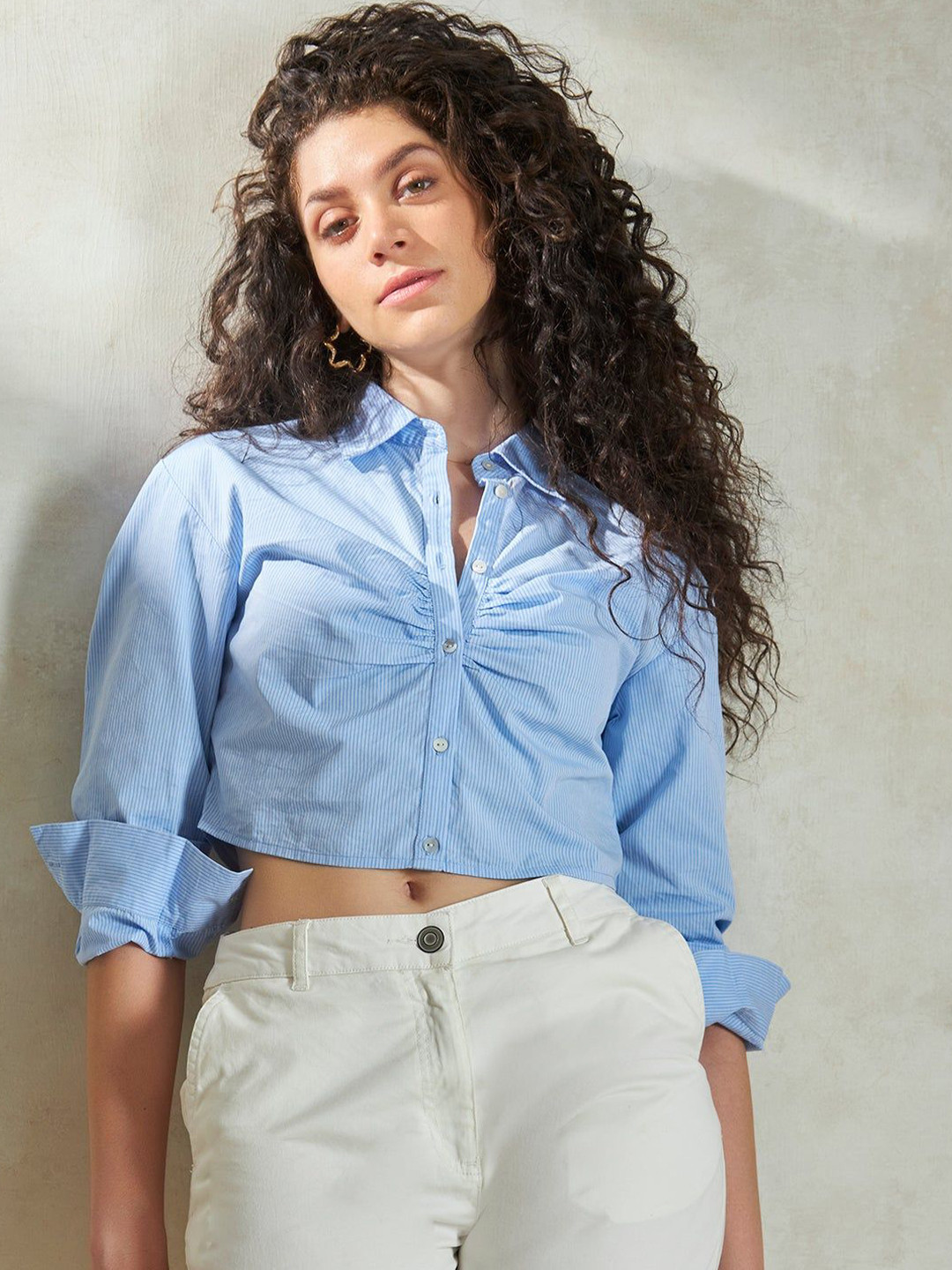 Virgio Pure Cotton Crop Shirt With Ruching