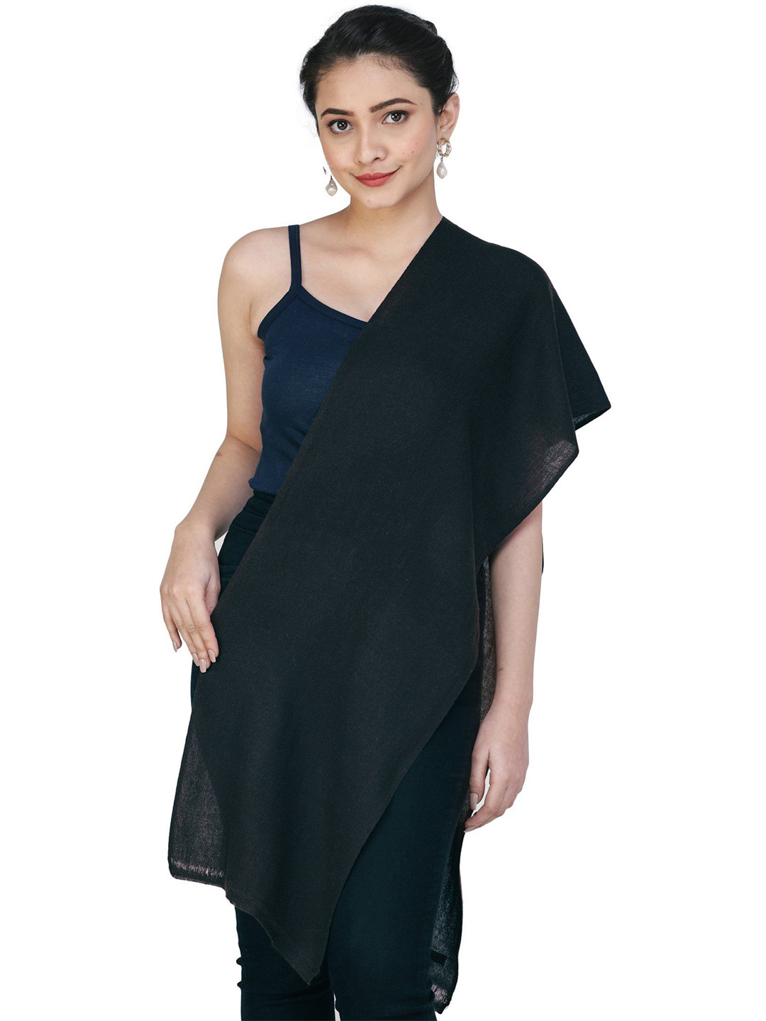 Exotic India Charcoal Gray Plain Pure Cashmere Woven Scarf